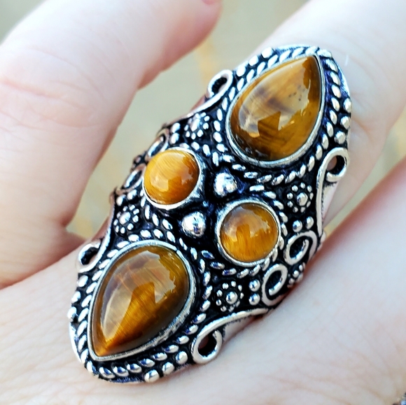 New Tiger Eye 925 Silver Statement Ring. - Picture 2 of 13